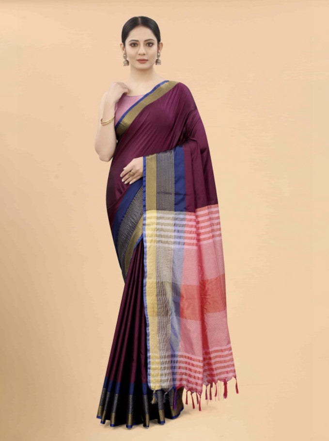 Purple and Pink Art Silk Saree for Women | Zari Border Solid Design
