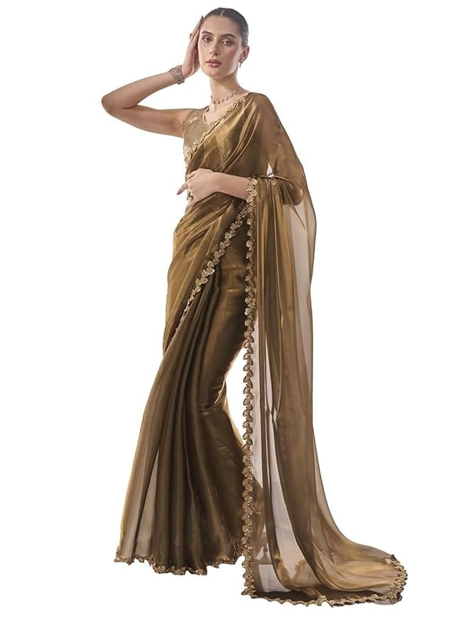 Organza Saree for Women | Crush Pattern Design | With Art Silk Blouse