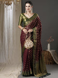 Kanjeevaram Pure Georgette Saree for Women | Burgundy and Green