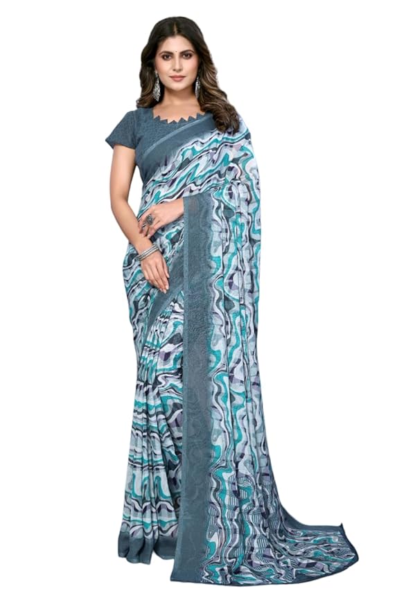 Georgette Saree for Women | Floral Design | With Matching Blouse Piece