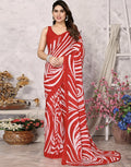 Red and White Georgette Saree for Women | Floral and Geometric Printed Design
