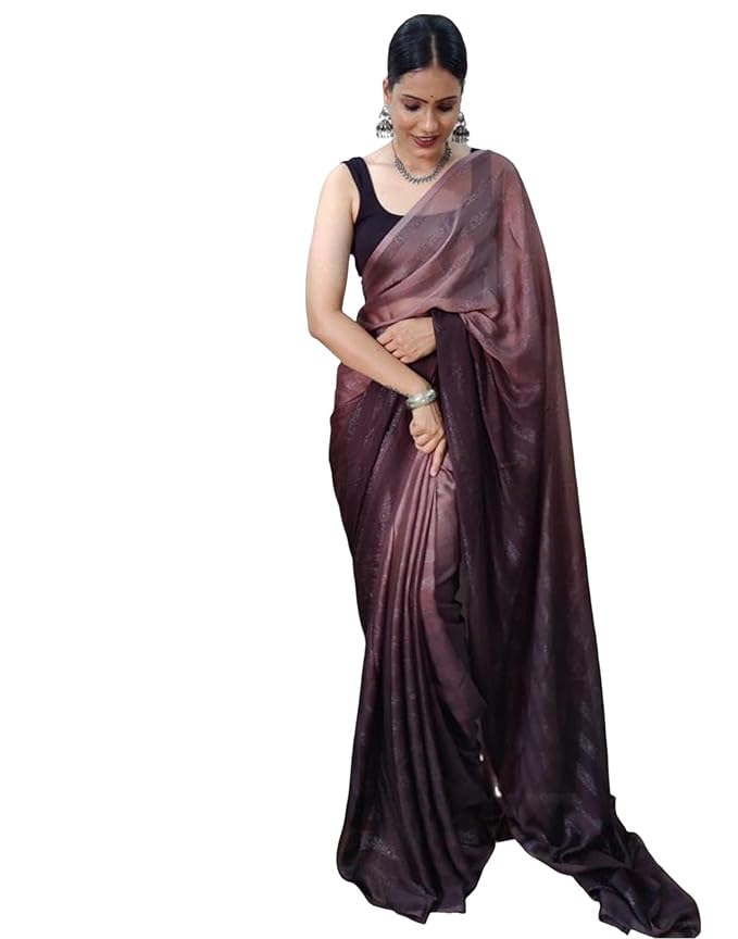 Ready to Wear Georgette Saree for Women | Zari Patta Draped Style | Mauve with Black Blouse
