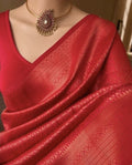 Red Kanjivaram Jacquard Saree for Women | Designer Pattern with Heavy Border