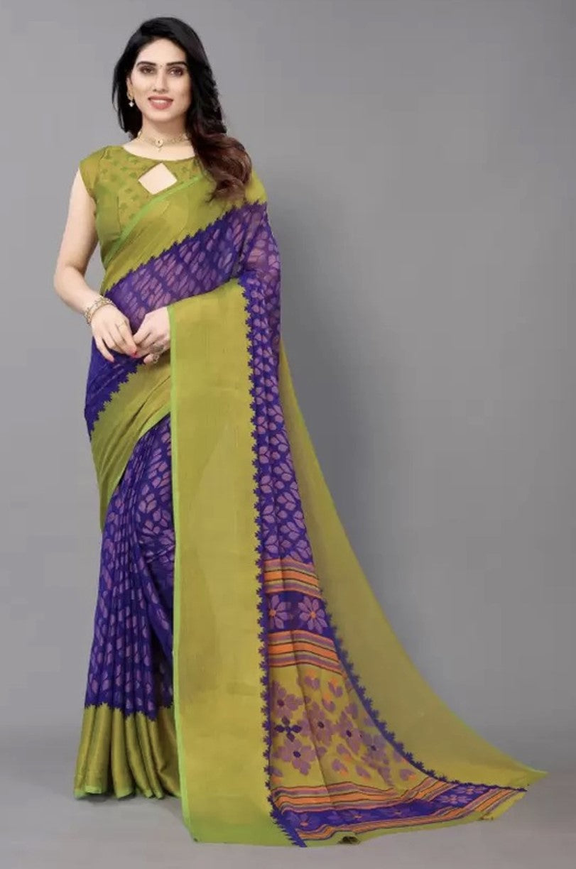 Blue Brasso Saree for Women | Floral Printed Bollywood Style