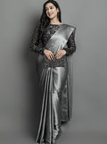 Gray Satin Saree for Women | Sequined Solid Design