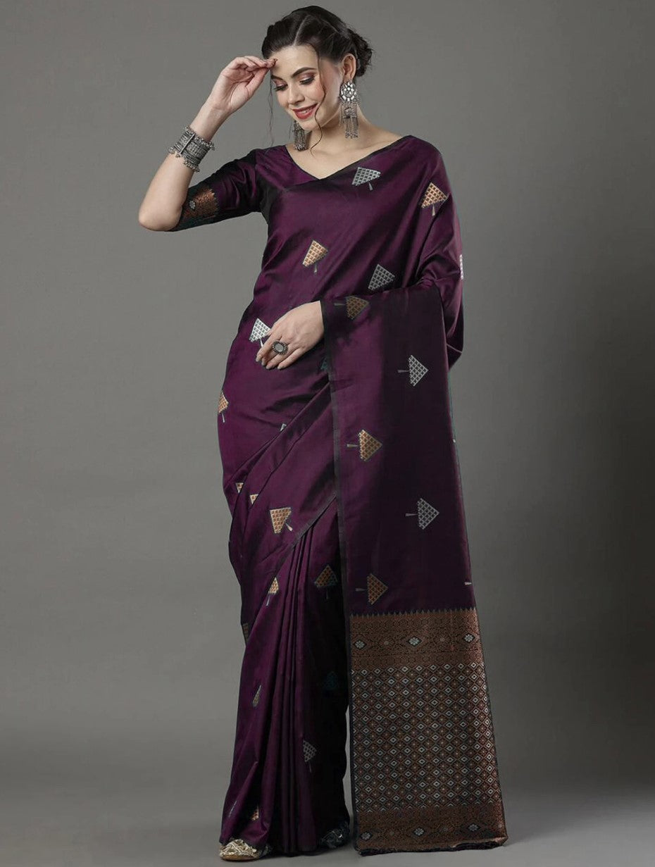 Purple Kanjivaram Soft Silk Saree for Women | Zari Woven Design