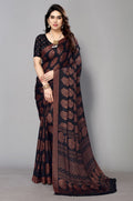 Black Chiffon Georgette Saree for Women | Floral Block Print Design