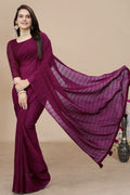 Wine Chiffon Saree for Women | Ruffle Border Self Design