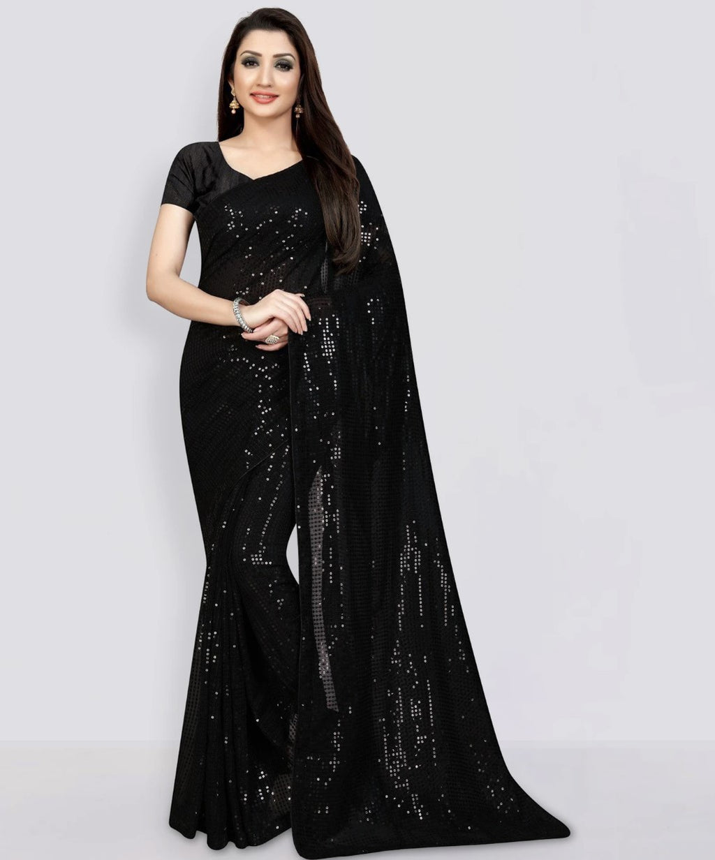 Black Georgette Saree for Women | Sequin Embellished Bollywood Design