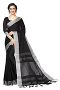 Linen Silk Blend Saree for Women | Self Print with Zari Detail | Black with Blouse Piece