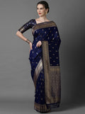 Navy Blue and Gold Banarasi Silk Blend Saree for Women