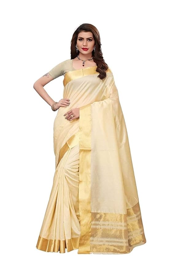 Raw Silk Saree for Women | Solid Design | Beige with Blouse Piece