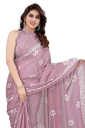 Printed Chiffon Saree for Women | Batik Block Print Design | Pink and White