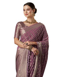 Georgette Saree for Women | Zari Border with Woven Ethnic Motif | Mauve