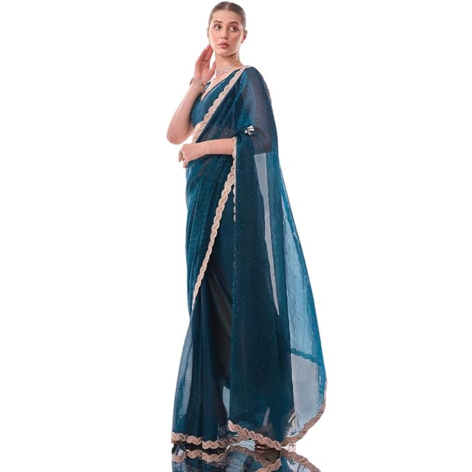 Chiffon Saree for Women | Embroidered Crush Pattern Design | With Art Silk Blouse