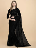 Black Net Saree for Women | Embellished Floral Patter with Net Blouse Piece