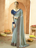 Pure Gray Georgette Saree for Women | Zari Woven Border