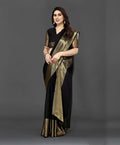 Black Chiffon Saree for Women | Golden Patta Striped Design