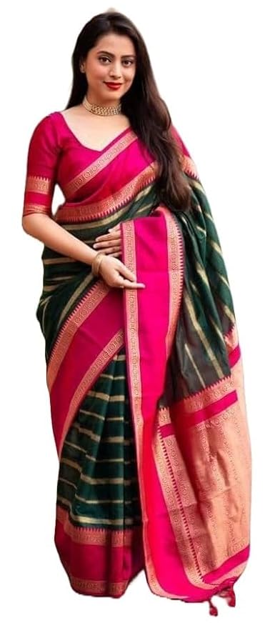 Kanjivaram Banarasi Art Silk Saree for Women | Jacquard Woven Design | With Blouse Piece