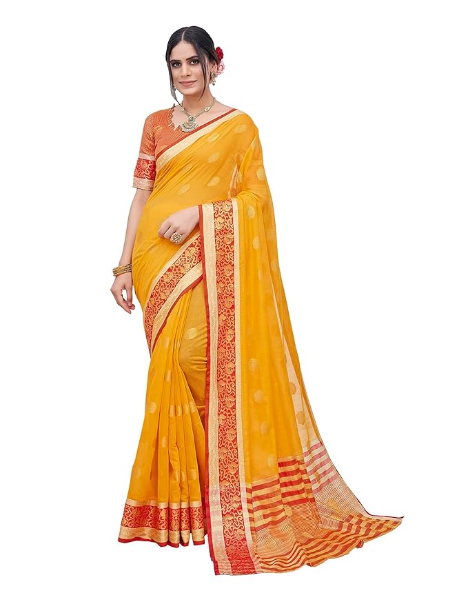 Cotton Silk Saree for Women | Printed Traditional Design | With Unstitched Blouse Piece