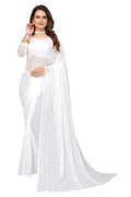 Net Saree for Women | Floral Lace Design | With Blouse Piece
