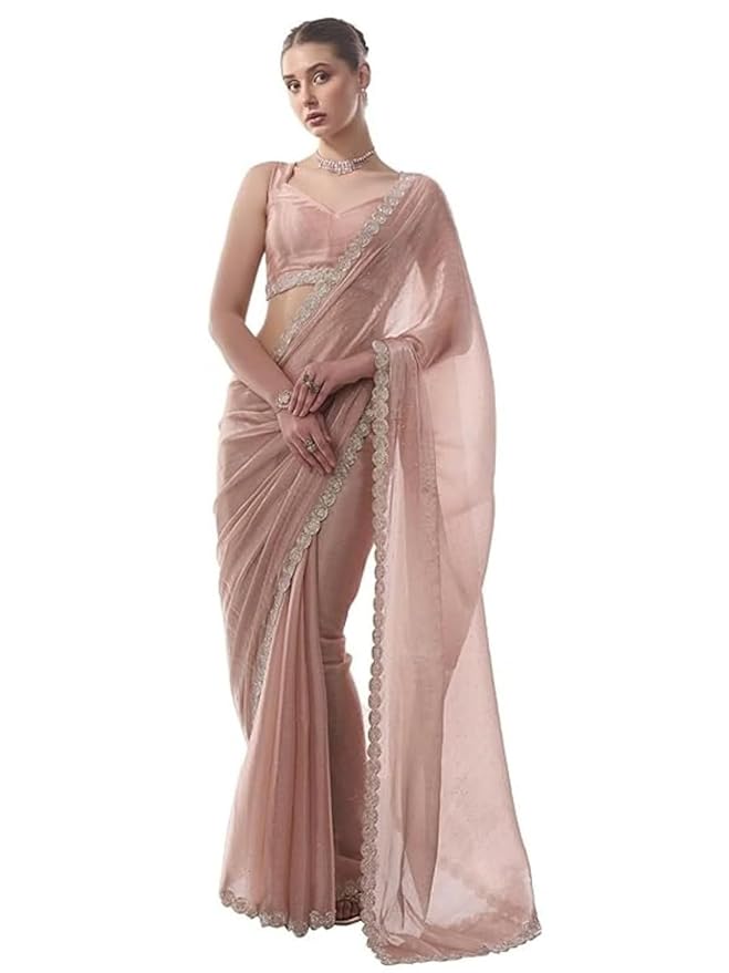 Chiffon Saree for Women | Embroidered Crush Pattern Design | With Art Silk Blouse