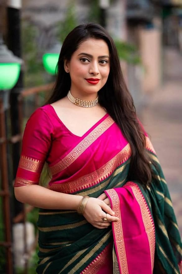 Kanjivaram Banarasi Art Silk Saree for Women | Jacquard Woven Design | With Blouse Piece
