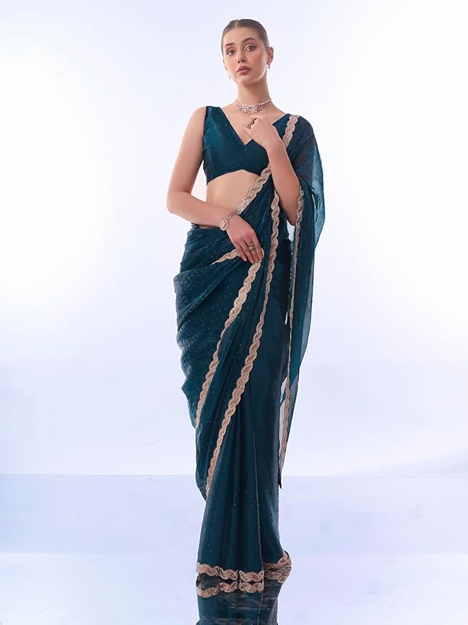 Chiffon Saree for Women | Embroidered Crush Pattern Design | With Art Silk Blouse