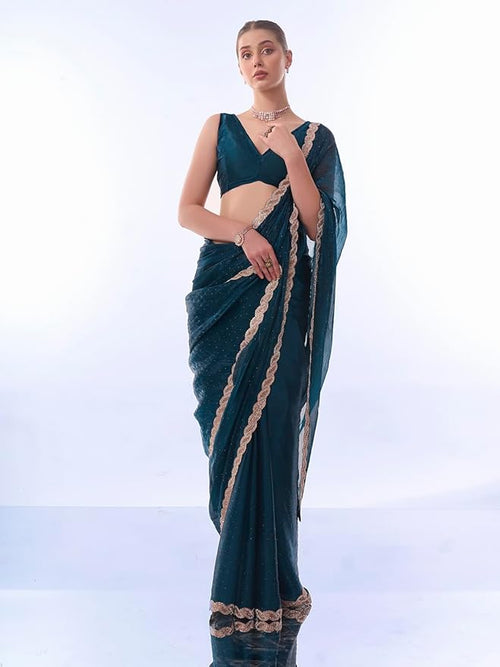 Chiffon Saree for Women | Embroidered Crush Pattern Design | With Art Silk Blouse