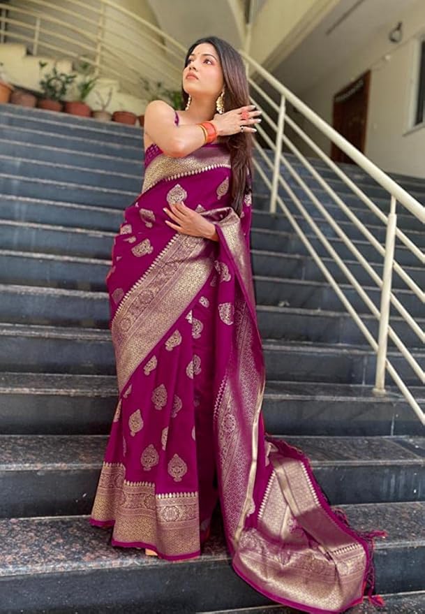 Soft Lichi Silk Kanjivaram Style Saree for Women | Zari Woven Embroidered Design