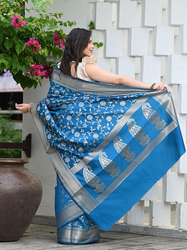 Woven Silk Blend Saree for Women | Kanchipuram Style with Jacquard Blouse