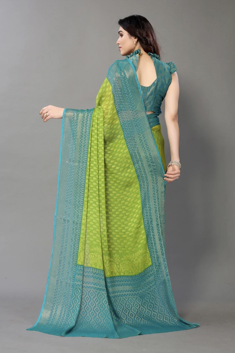 Mehendi Green Chiffon Saree for Women | Animal and Polka Print Design