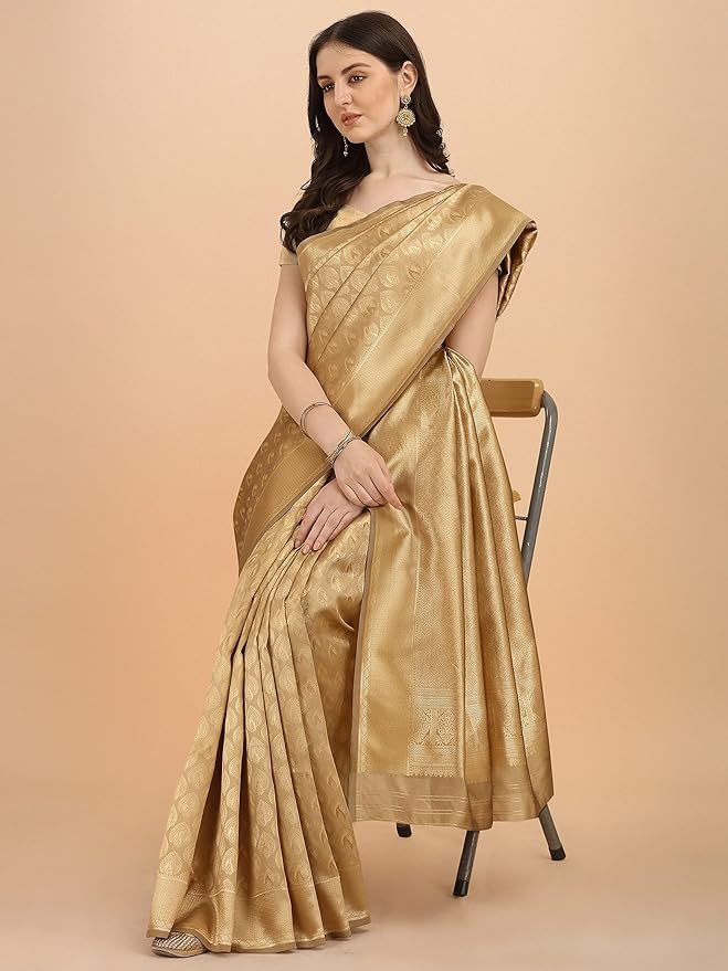 Kanjivaram Kanchipuram Silk Saree for Women | Zari Woven Floral Design | With Silk Blouse Piece