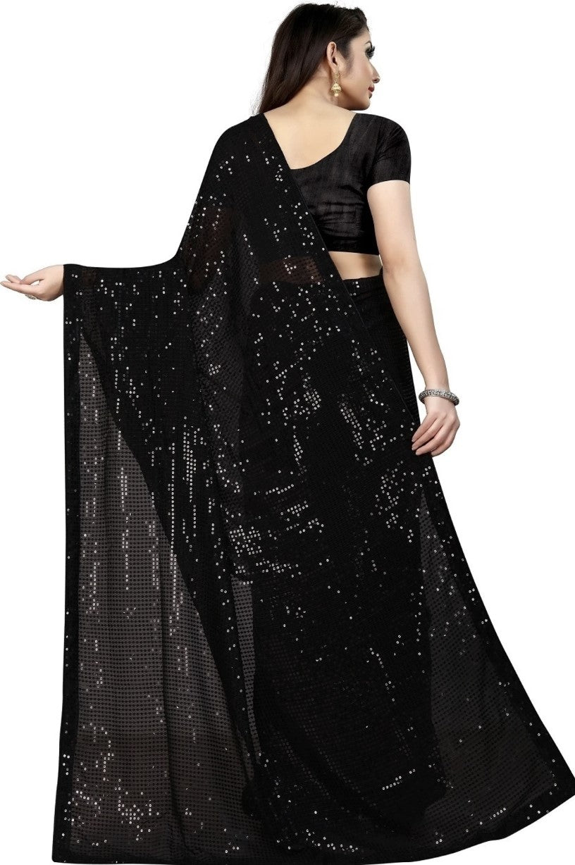Black Georgette Saree for Women | Sequin Embellished Bollywood Design