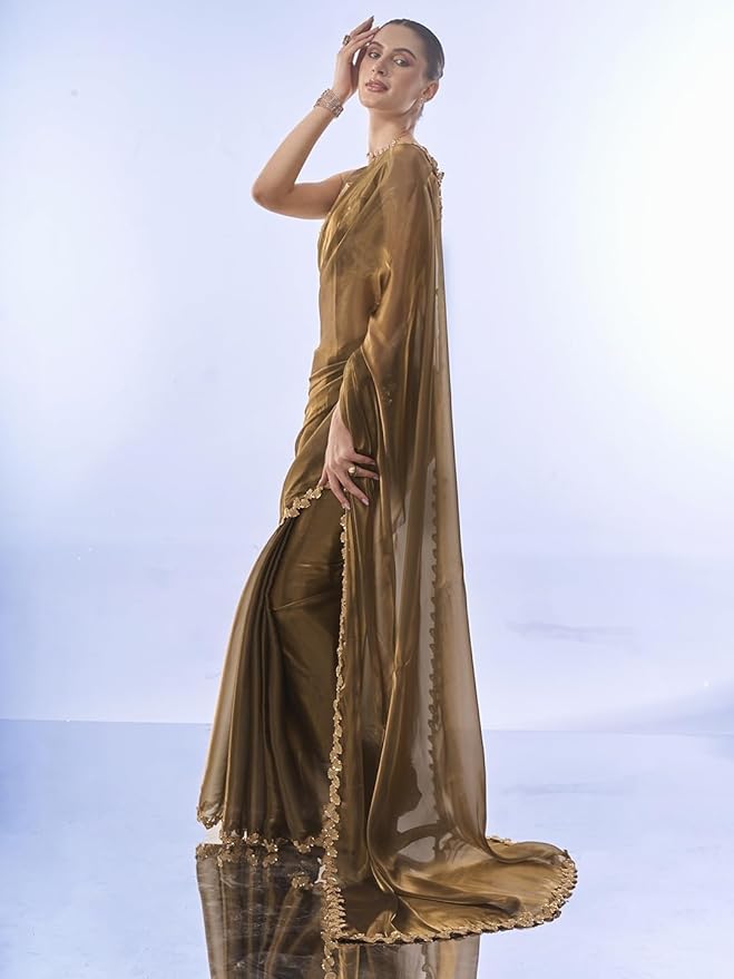 Organza Saree for Women | Crush Pattern Design | With Art Silk Blouse