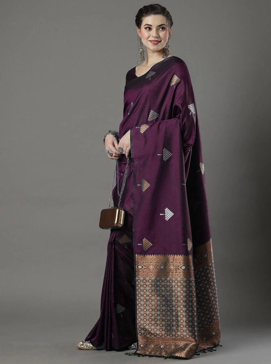 Purple Kanjivaram Soft Silk Saree for Women | Zari Woven Design