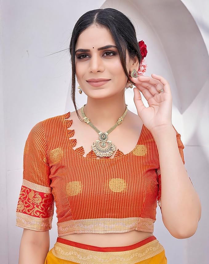 Cotton Silk Saree for Women | Printed Traditional Design | With Unstitched Blouse Piece
