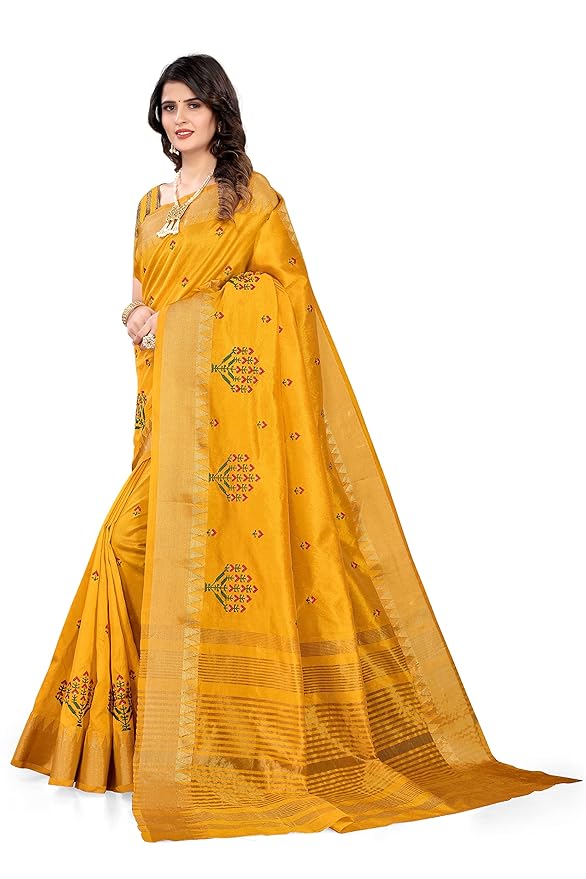 Assam Cotton Silk Saree with Temple Contrast Border and Zari Work