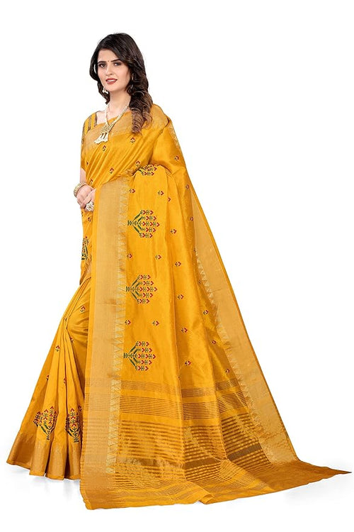 Assam Cotton Silk Saree with Temple Contrast Border and Zari Work