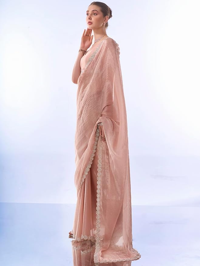 Chiffon Saree for Women | Embroidered Crush Pattern Design | With Art Silk Blouse