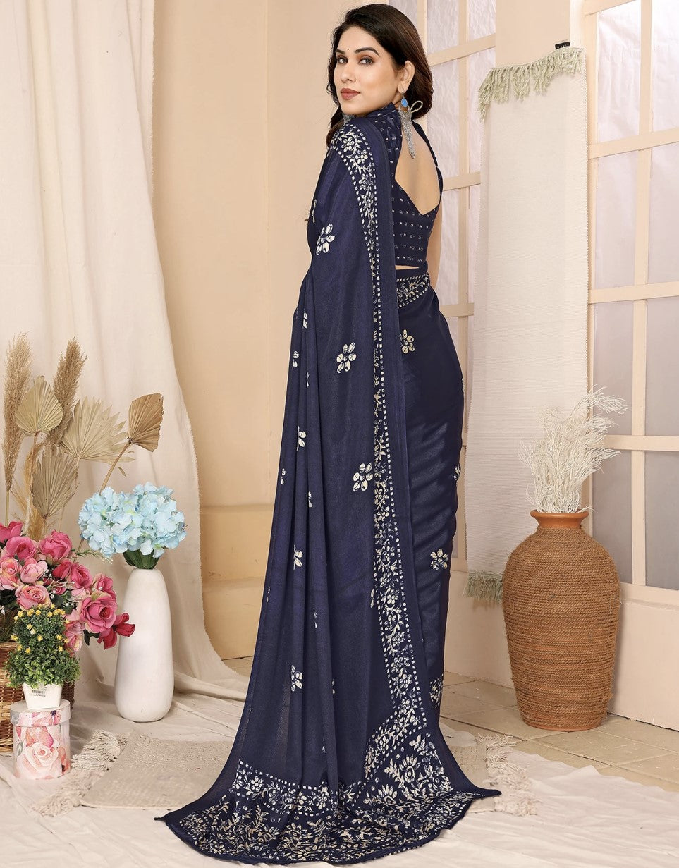 Pink Tussar Silk Saree for Women | Floral Printed Bollywood Style with Brocade Detail