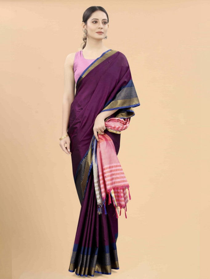Purple and Pink Art Silk Saree for Women | Zari Border Solid Design