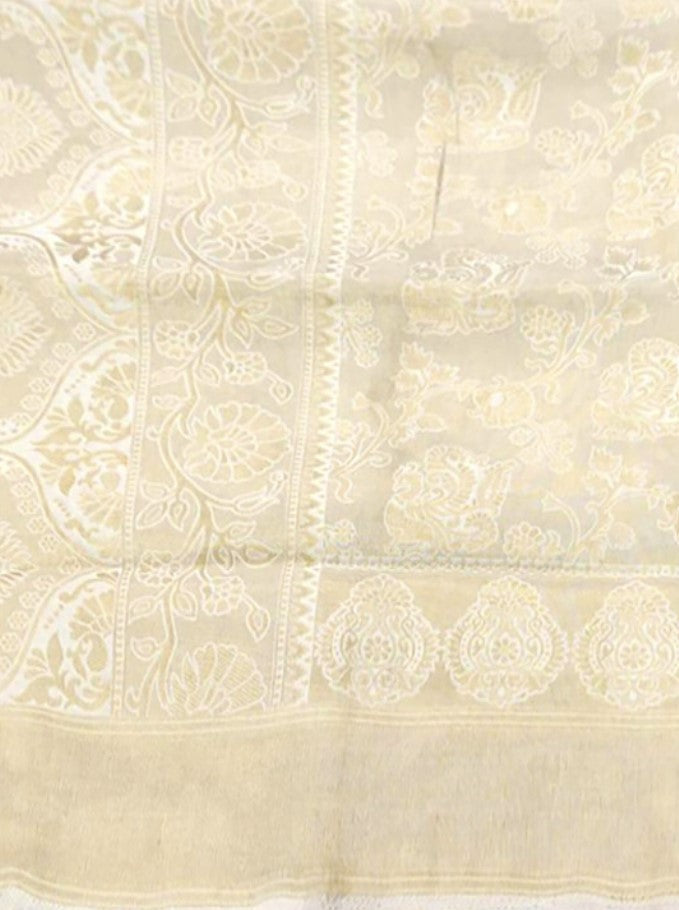 Kanjeevaram Silk Blend Saree for Women | Cream and Gold