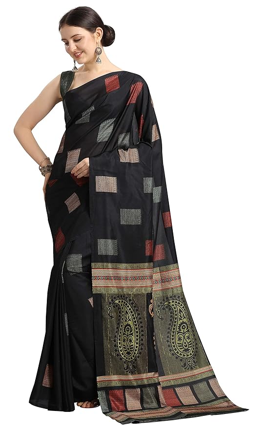 Crepe Silk Saree for Women | Paisley Print Pallu | Solid Black