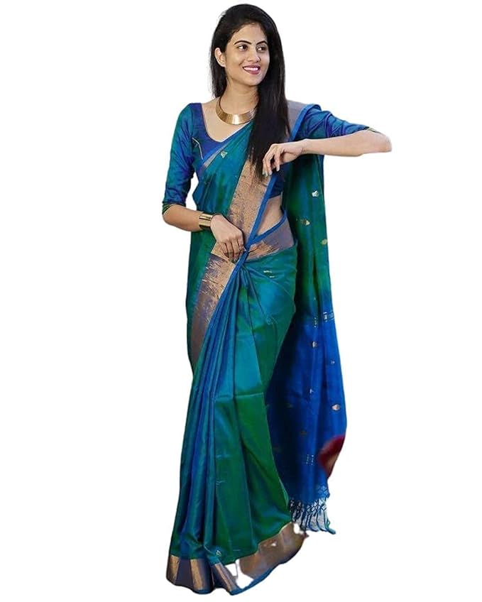 Kanjivaram Soft Silk Saree for Women | Zari Wove | Bottle Green Blue