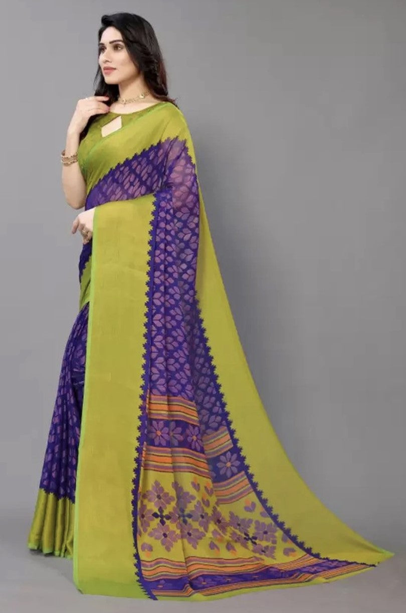 Blue Brasso Saree for Women | Floral Printed Bollywood Style