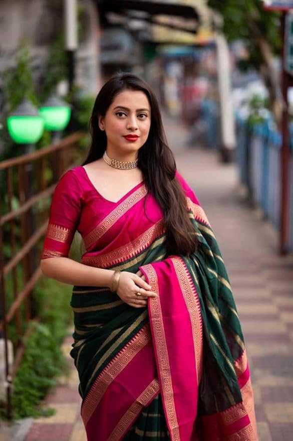 Kanjivaram Banarasi Art Silk Saree for Women | Jacquard Woven Design | With Blouse Piece