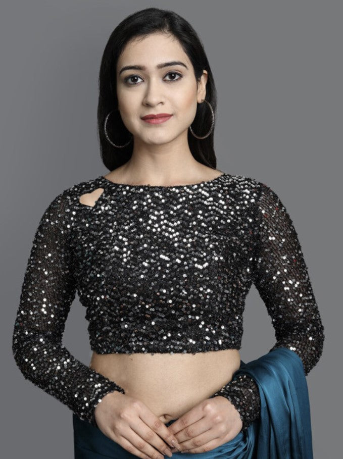 Gray Satin Saree for Women | Sequined Solid Design
