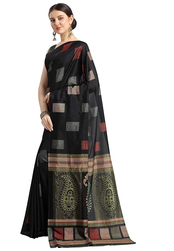 Crepe Silk Saree for Women | Paisley Print Pallu | Solid Black