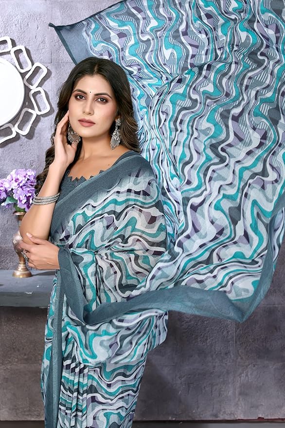 Georgette Saree for Women | Floral Design | With Matching Blouse Piece